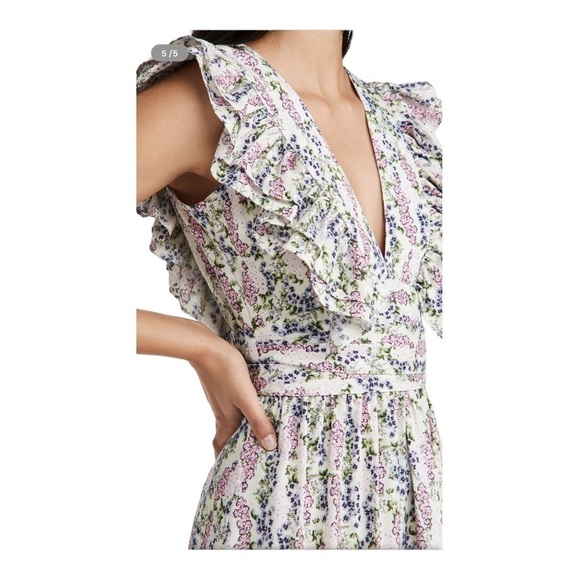 BY TIMO Floral Ruffle V Neck Midi Dress White Pink NWT Size XL - Picture 10 of 14